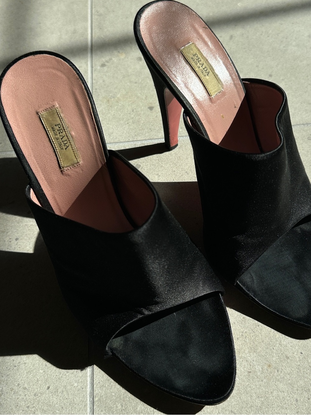 Prada Black Satin Open-Toe Mules with Pink Insole sz 37 - Picture 5 of 5